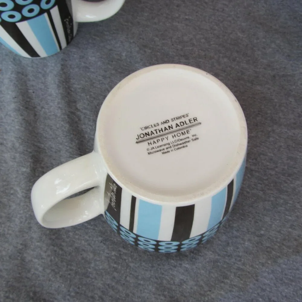 Jonathan Adler Happy Home circles & stripes 14 oz mugs set of 4 (W3271)